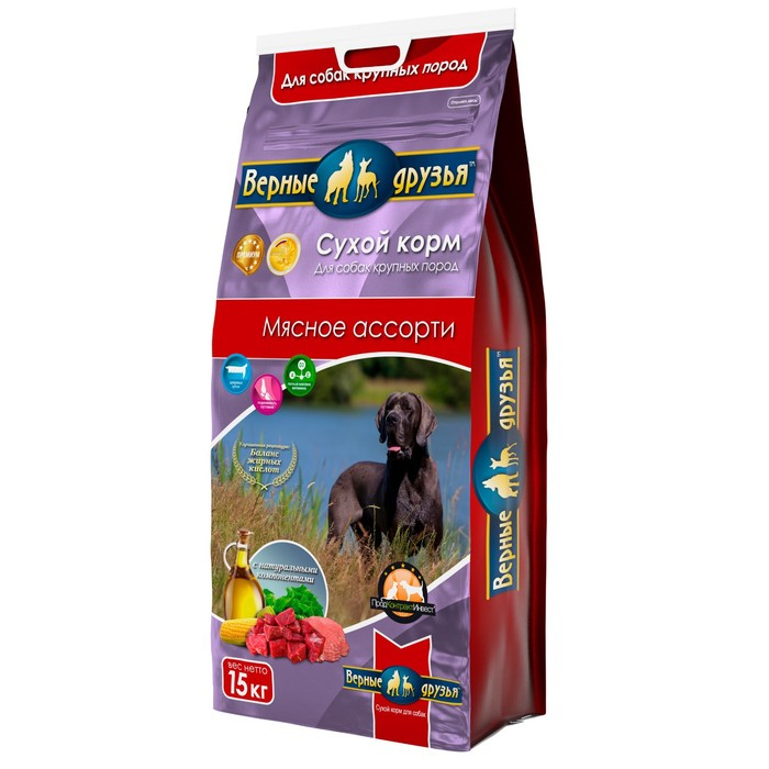 Сухой корм Сухой корм "Верные друзья" для собак крупных пород, мясное ассорти, 15 кг