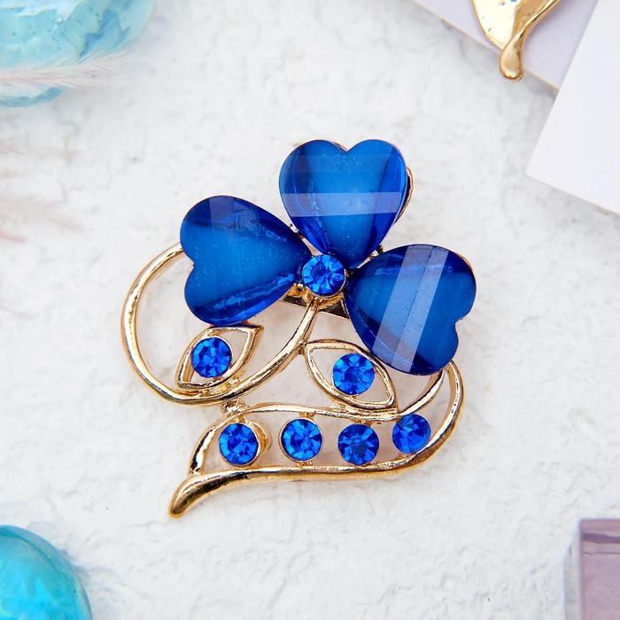 Брошь «Цветок» трилистник, цвет синий в золоте Брошь «Цветок» трилистник, цвет синий в золоте
