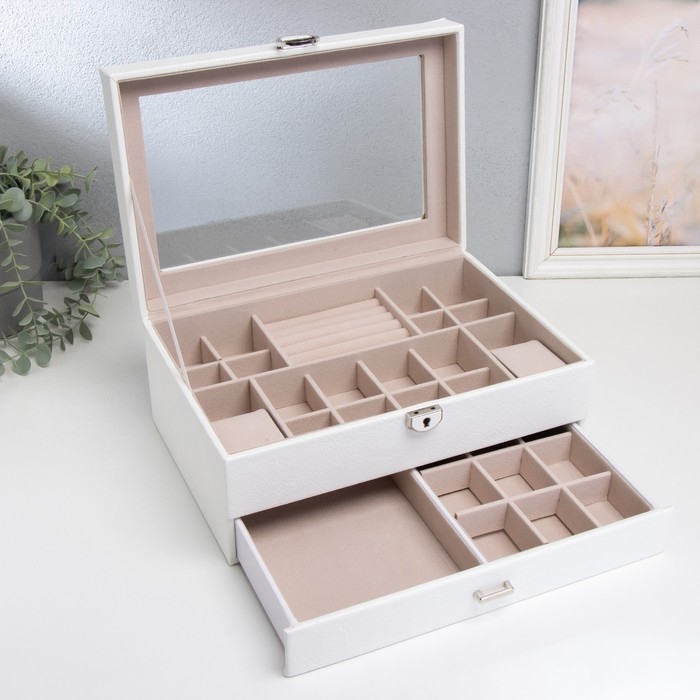 Шкатулка кожзам для украшений  Шкатулка кожзам для украшений "Кабрина" белая 30,5х20х13,5 см