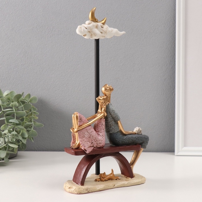 Сувенир полистоун  Сувенир полистоун "Пара с собачкой под тучей с месяцем" розово-голубой 7х16х31 см