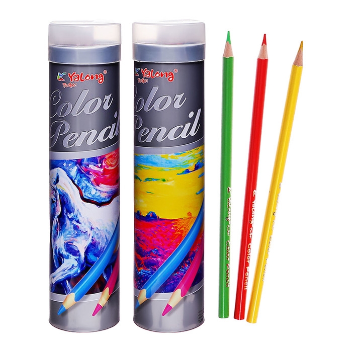 Карандаши 24 цвета, в металл тубусе, шестигранные, деревянные, Пейзаж Карандаши 24 цвета, в металл тубусе, шестигранные, деревянные, Пейзаж