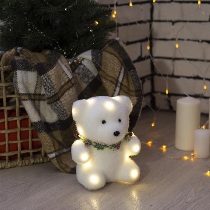 Светодиодная фигура «Мишка» 15 × 16 × 12 см, флок, батарейки CR2032х2 (в комплекте), свечение тёплое белое Светодиодная фигура «Мишка» 15 × 16 × 12 см, флок, батарейки CR2032х2 (в комплекте), свечение тёплое белое