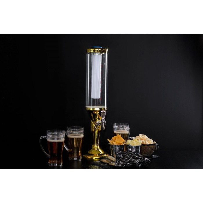 Башня пивная «Петронас», 3 л, колба с подсветкой, 2 батарейки, цвет золотой Башня пивная «Петронас», 3 л, колба с подсветкой, 2 батарейки, цвет золотой