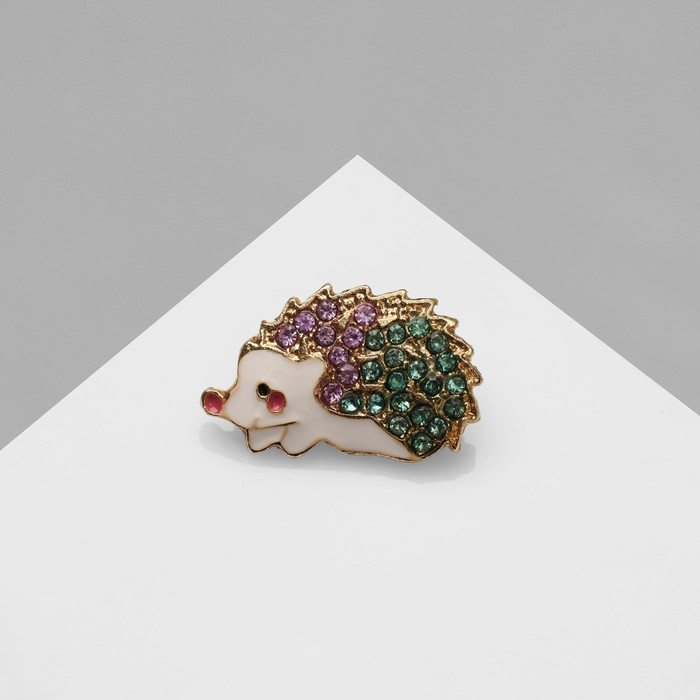 Брошь «Ёжик» довольный, стразы зелёно-сиреневые, цвет бело-розовый в золоте Брошь «Ёжик» довольный, стразы зелёно-сиреневые, цвет бело-розовый в золоте