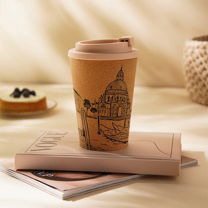 Стакан для кофе с крышкой SL Home &laquo;Венеция&raquo;, пробковый, 350 мл, 9,5&times;9,5&times;14,5 см, цвет бежевый