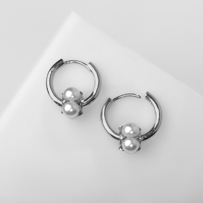 Серьги с жемчугом &laquo;Бусина&raquo; миниатюрность, цвет серебро