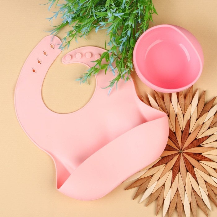 Нагрудник для кормления силиконовый с карманом, цвет розовый Нагрудник для кормления силиконовый с карманом, цвет розовый