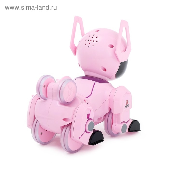 Робот собака «Паппи» , с программированием, на пульте управления, интерактивный: звук, свет, на аккумуляторе, розовый