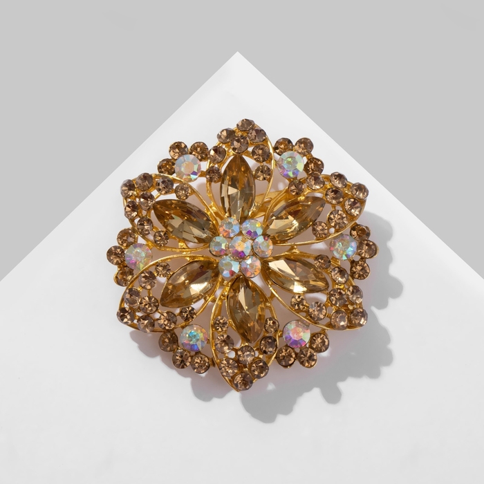 Брошь «Цветок» двойные лепестки, цветная в матовом золоте Брошь «Цветок» двойные лепестки, цветная в матовом золоте