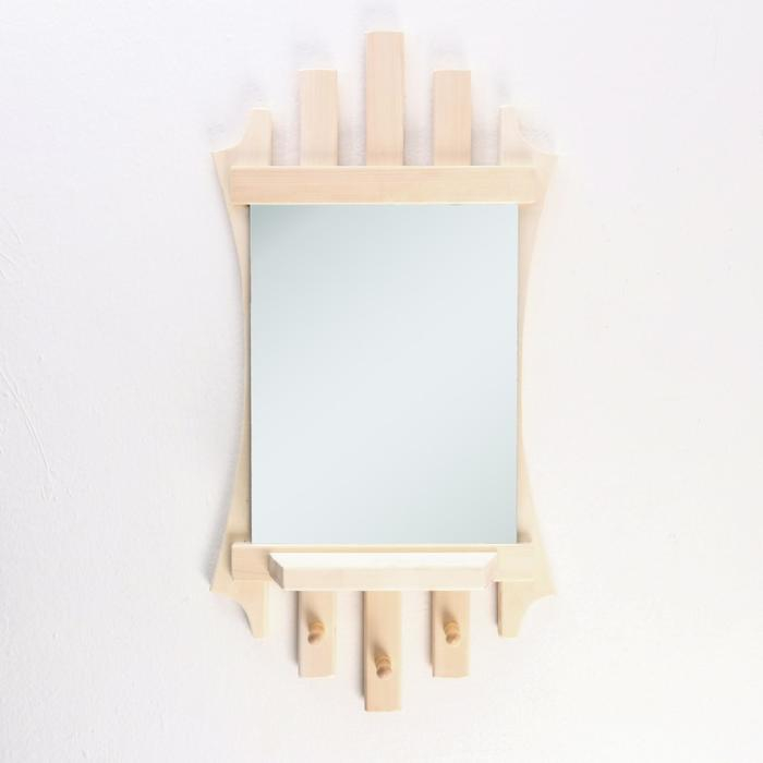 Зеркало "Резное Лесенка" с полкой 3 крючка, 75×40 см