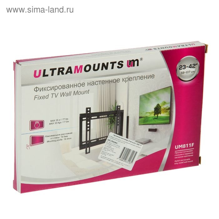 Кронштейн Ultramounts UM811F, для ТВ, фиксированный, 17-43 Кронштейн Ultramounts UM811F, для ТВ, фиксированный, 17-43", 19.5 мм от стены, черный