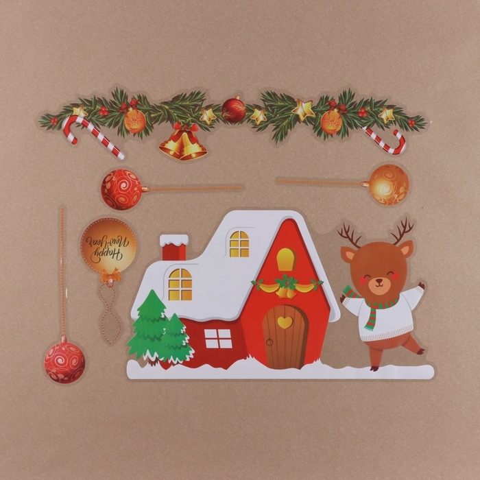 Наклейки на окна  Наклейки на окна "Новогодние" домик, снеговик, 2 штуки, 35 х 50 см