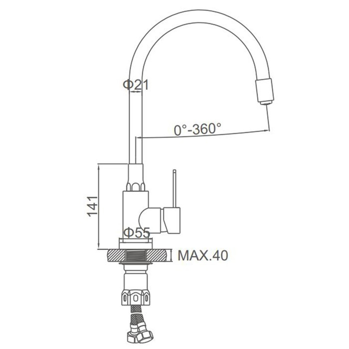 Смеситель для кухни Accoona A48104G, однорычажный, с гайкой, нерж.сталь, белый/сатин Смеситель для кухни Accoona A48104G, однорычажный, с гайкой, нерж.сталь, белый/сатин