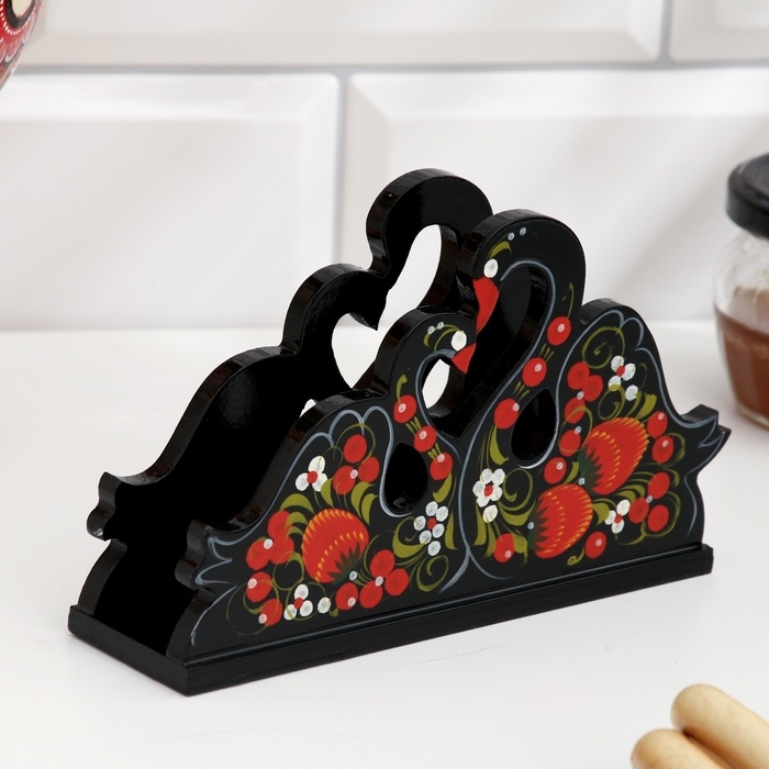 Салфетница «Пара лебедей», 4 х 9 см, хохлома Салфетница «Пара лебедей», 4 х 9 см, хохлома