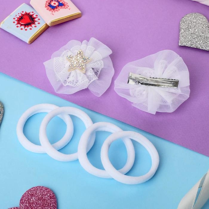 Набор для волос "Малышка" (2 зажима, 4 резинки) звёздочки, белый