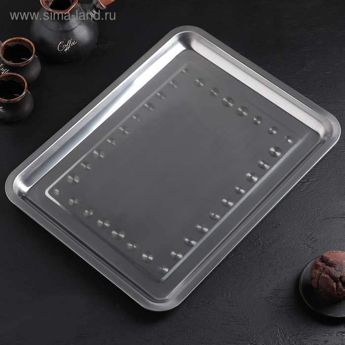 Поднос из нержавеющей стали, 44,5×35,5 см, толщина 1 мм, цвет серебряный Поднос из нержавеющей стали, 44,5×35,5 см, толщина 1 мм, цвет серебряный