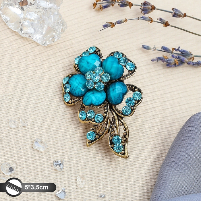 Брошь «Цветок желаний», цвет морской в чернёном золоте Брошь «Цветок желаний», цвет морской в чернёном золоте