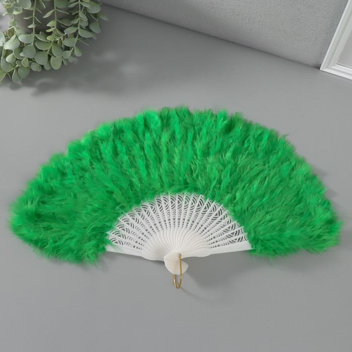 Веер пластик, перо  Веер пластик, перо "Зелёный" h=26 см 25 лопастей 3х50х26 см