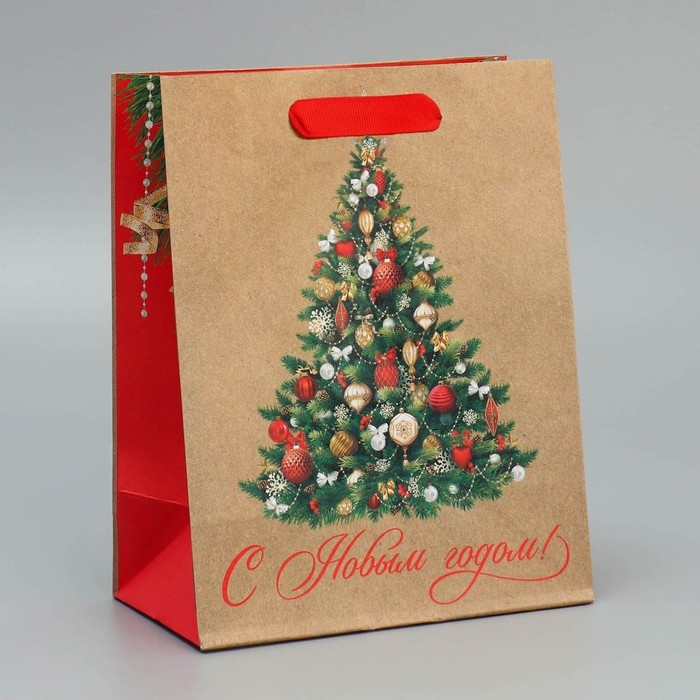 Пакет подарочный новогодний крафтовый вертикальный «Ёлочка», MS 18 х 23 х 10 см, Новый год Пакет подарочный новогодний крафтовый вертикальный «Ёлочка», MS 18 х 23 х 10 см, Новый год