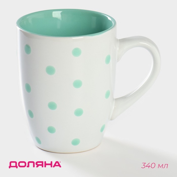 Кружка керамическая Доляна «Горох», 340 мл, цвет мятный Кружка керамическая Доляна «Горох», 340 мл, цвет мятный