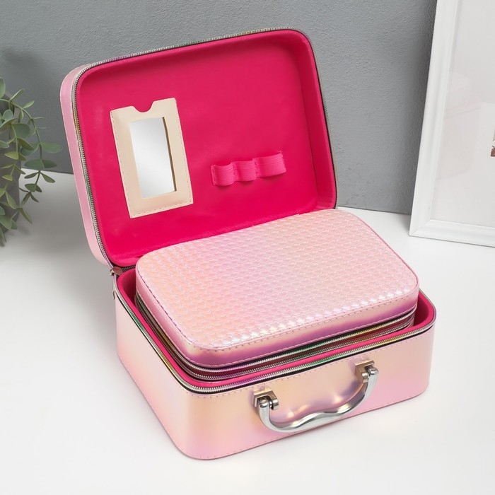 Шкатулка кожзам с зеркалом Шкатулка кожзам с зеркалом "Плетение" розовая н-р 3 шт 19,4х12,5х8 22х16х9 11,5х24,5х18,5 см