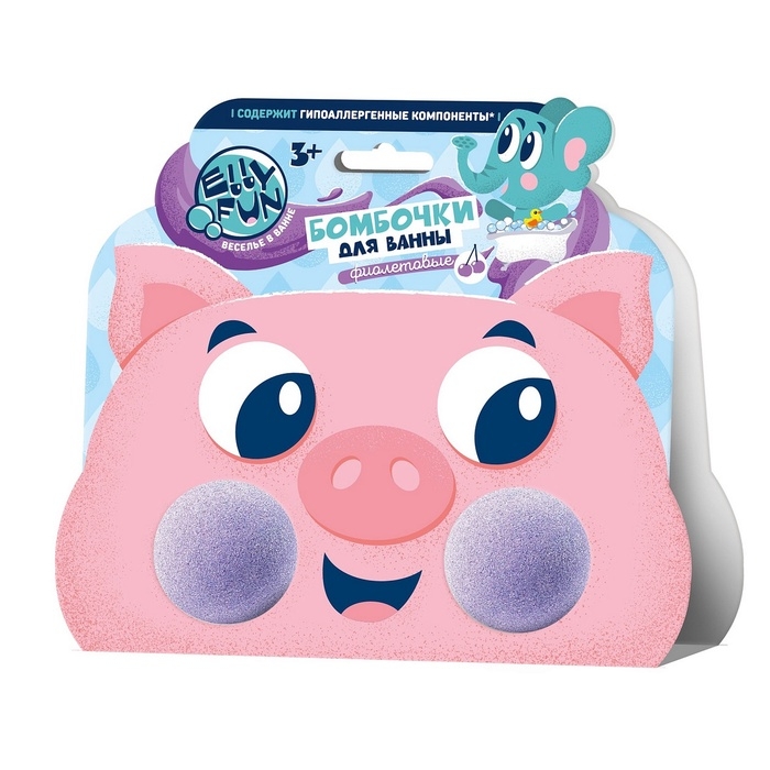 Бомбочки для ванны Бомбочки для ванны "ELLYFUN" "Зверюшки" "Поросенок обечайка", цв. Фиолетовый EF015