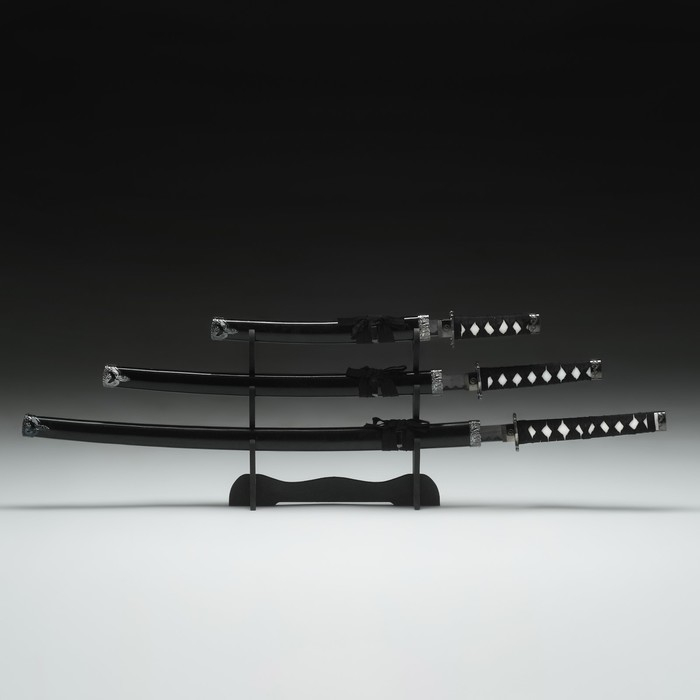 Сув. изделие катаны 3в1 на подставке, ножны дерево, черные глянец 54/81/100см, рукоять микс