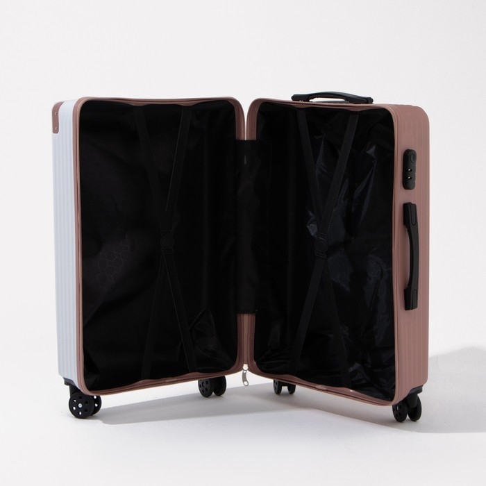 Чемодан большой 85 л (L), отдел на молнии, кодовый замок, цвет белый/розовый Чемодан большой 85 л (L), отдел на молнии, кодовый замок, цвет белый/розовый