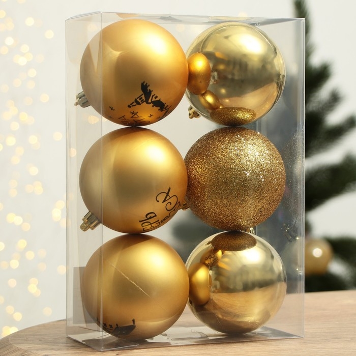 Шары ёлочные новогодние «Тепла и уюта!», на Новый год, пластик, d=8, 6 шт., цвет золотая гамма Шары ёлочные новогодние «Тепла и уюта!», на Новый год, пластик, d=8, 6 шт., цвет золотая гамма