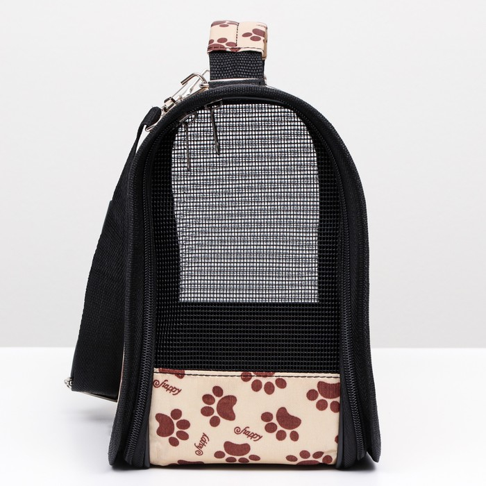 Сумка - переноска для животных  Сумка - переноска для животных "Лапки Happy", бежевая, размер S, 37,5 х 17 х 22 см
