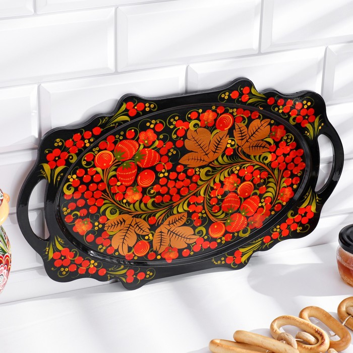 Поднос «Хохлома», средний, ручная роспись, микс Поднос «Хохлома», средний, ручная роспись, микс