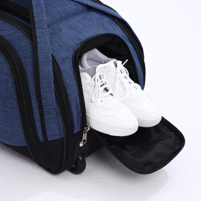 Сумка дорожная на колёсах, отдел на молнии, отдел для обуви, 3 наружных кармана, цвет чёрный/синий Сумка дорожная на колёсах, отдел на молнии, отдел для обуви, 3 наружных кармана, цвет чёрный/синий