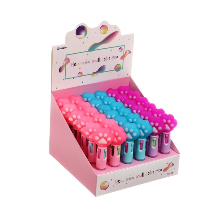 Ручка шариковая автоматическая 4-х цветная, мини, Лапка МИКС