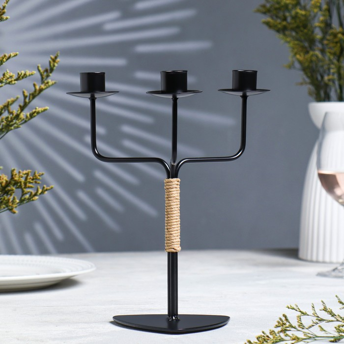 Подсвечник металл на 3 свечи Подсвечник металл на 3 свечи "Шандал", 26,2х20,5 см, чёрный муар