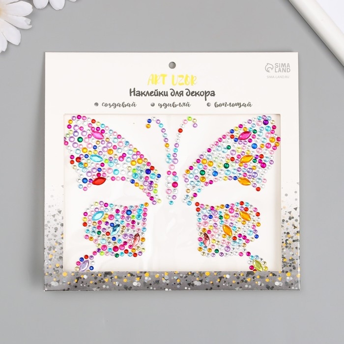 Наклейка пластик стразы Наклейка пластик стразы "Бабочка" МИКС 12х16 см