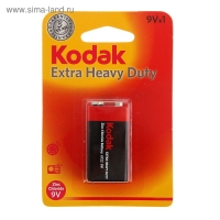 Батарейка солевая Kodak Extra Heavy Duty, 6F22-1BL, 9В, крона, блистер, 1 шт.