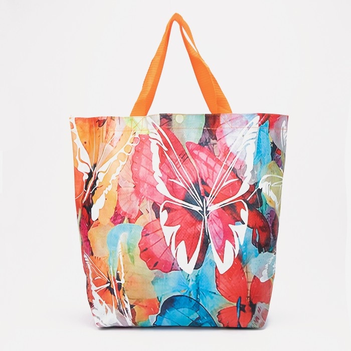 Сумка хозяйственная без застёжки, цвет разноцветный/оранжевый Сумка хозяйственная без застёжки, цвет разноцветный/оранжевый