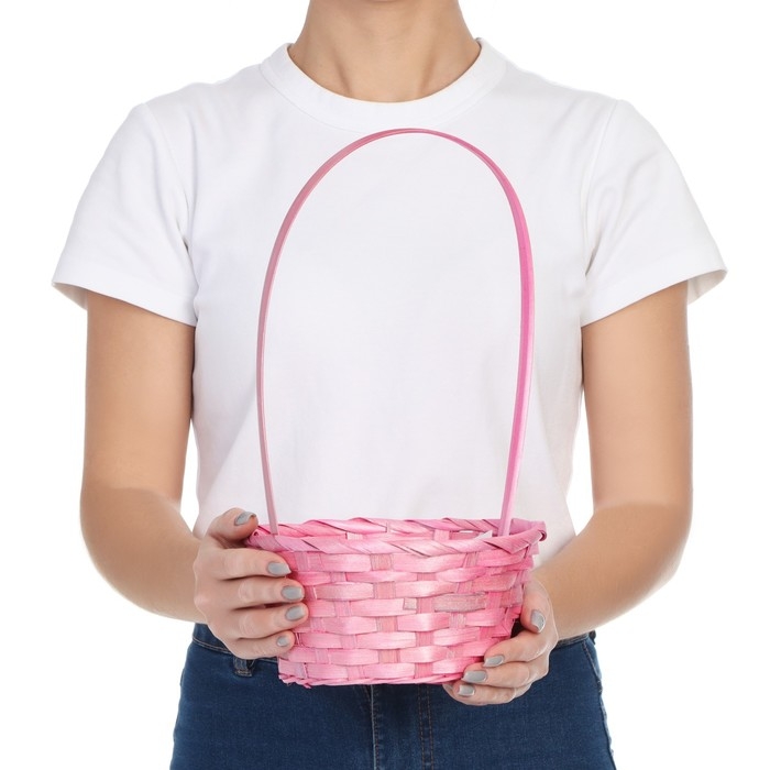 Корзина плетеная, бамбук, розовый, 19х19х32 см Корзина плетеная, бамбук, розовый, 19х19х32 см