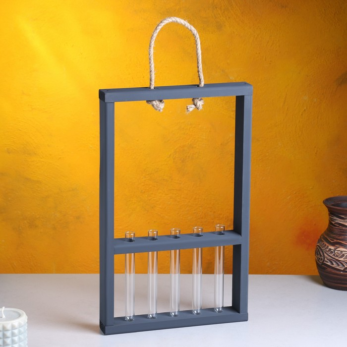 Кашпо деревянное 26×5×40 см с 5 колбами 15 см "Рамка Экстра Слим", чёрный Дарим Красиво