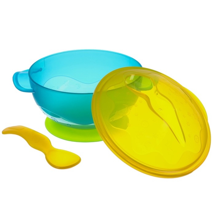Набор для кормления: миска на присоске с крышкой, ложка, цвет бирюзовый Набор для кормления: миска на присоске с крышкой, ложка, цвет бирюзовый