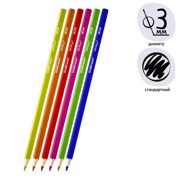 Карандаши 6 цветов ErichKrause Inspiration Neon, дерево, шестигранные, мягкий 3.0 мм грифель неоновой палитры, пластиковый футляр, европодвес Карандаши 6 цветов ErichKrause Inspiration Neon, дерево, шестигранные, мягкий 3.0 мм грифель неоновой палитры, пластиковый футляр, европодвес