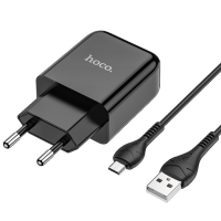 Сетевое зарядное устройство Hoco N2, USB - 2.1 А, кабель microUSB 1 м, черный