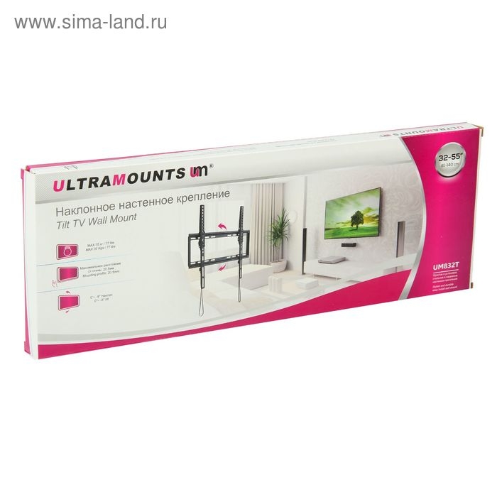 Кронштейн Ultramounts UM832T, для ТВ, наклонный, 32-55 Кронштейн Ultramounts UM832T, для ТВ, наклонный, 32-55", 20.5 мм от стены, черный