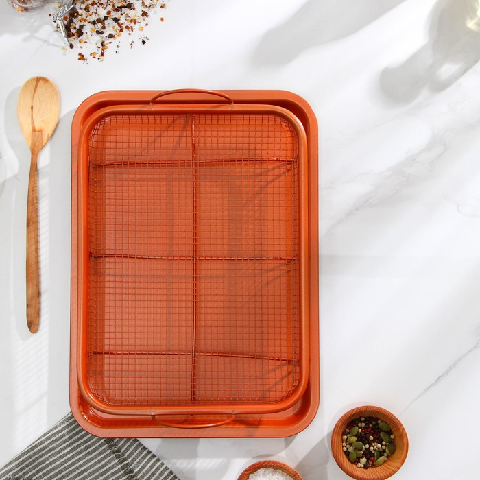 Противень «Прима. Гриль», 35×25 см, с решёткой, антипригарное покрытие, цвет коричневый Противень «Прима. Гриль», 35×25 см, с решёткой, антипригарное покрытие, цвет коричневый