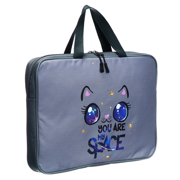 Папка с ручками текстильная А4, 370 х 280 х 60 мм, Stavia Папка с ручками текстильная А4, 370 х 280 х 60 мм, Stavia "Кошка космос"