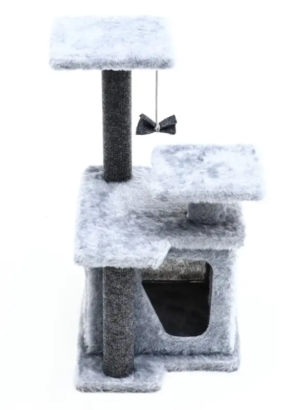 Домик для кошек с когтеточкой, квадратный, 3х-этажный, 33 × 42 × 63 см, ковролин, серая
