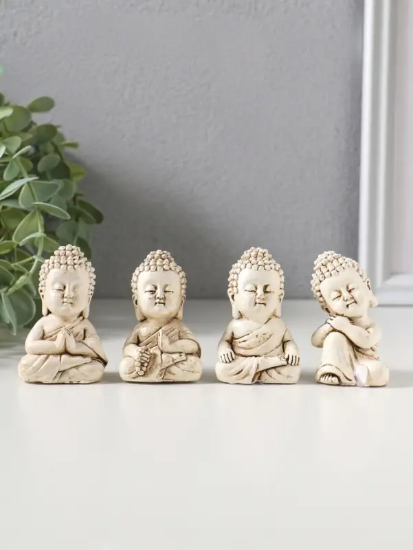 Сувенир полистоун "Медитация маленького Будды" набор 4 шт беж 3х3,5х6 см