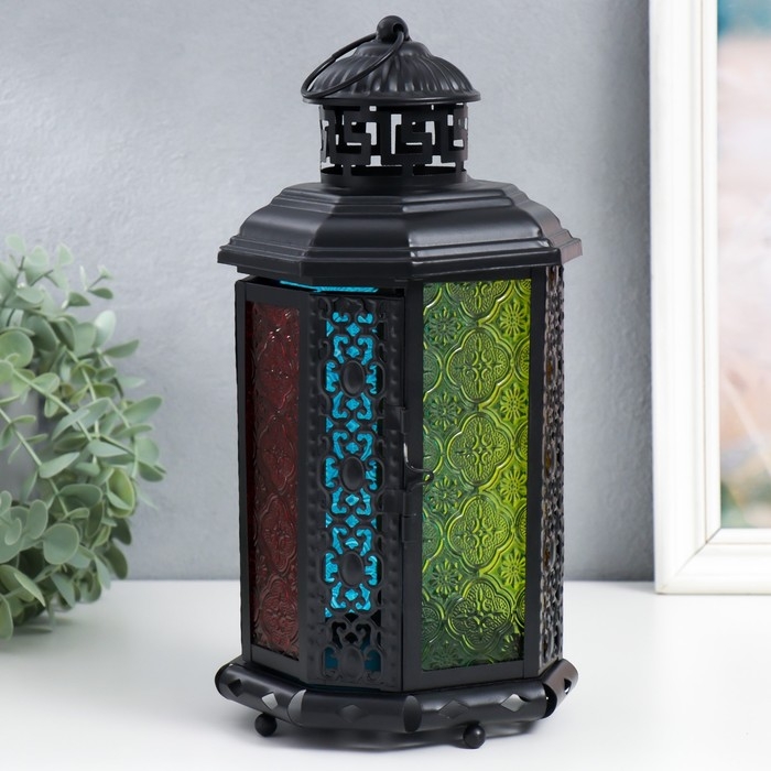 Подсвечник металл, стекло на 1 свечу Подсвечник металл, стекло на 1 свечу "Арабская ночь" фонарь цветные стёкла 28х15х15 см