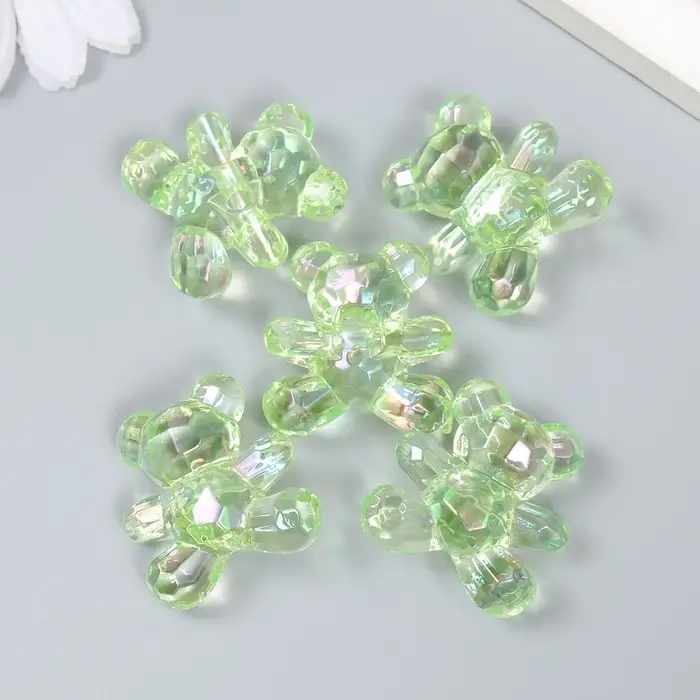 Бусина пластик для творчества "Мишка" зелёная 3,1х3х1,5 см