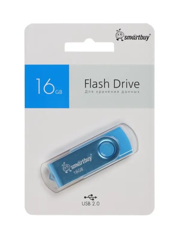 Флешка Smartbuy Twist, 16 ГБ, USB 2.0, чтение до 25 Мб/с, запись до 15 Мб/с, синяя